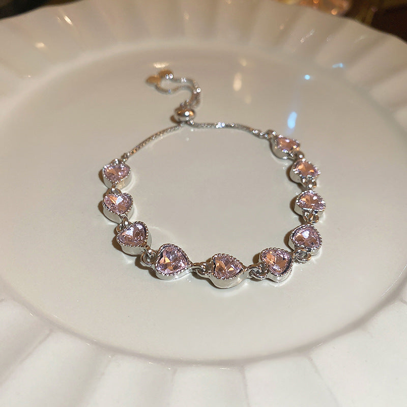 Pink heart-shaped zircon bracelet