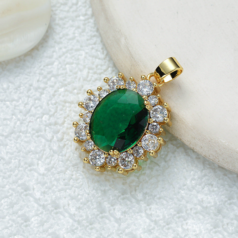 Emerald Ruby Pink Oval Zircon Halo