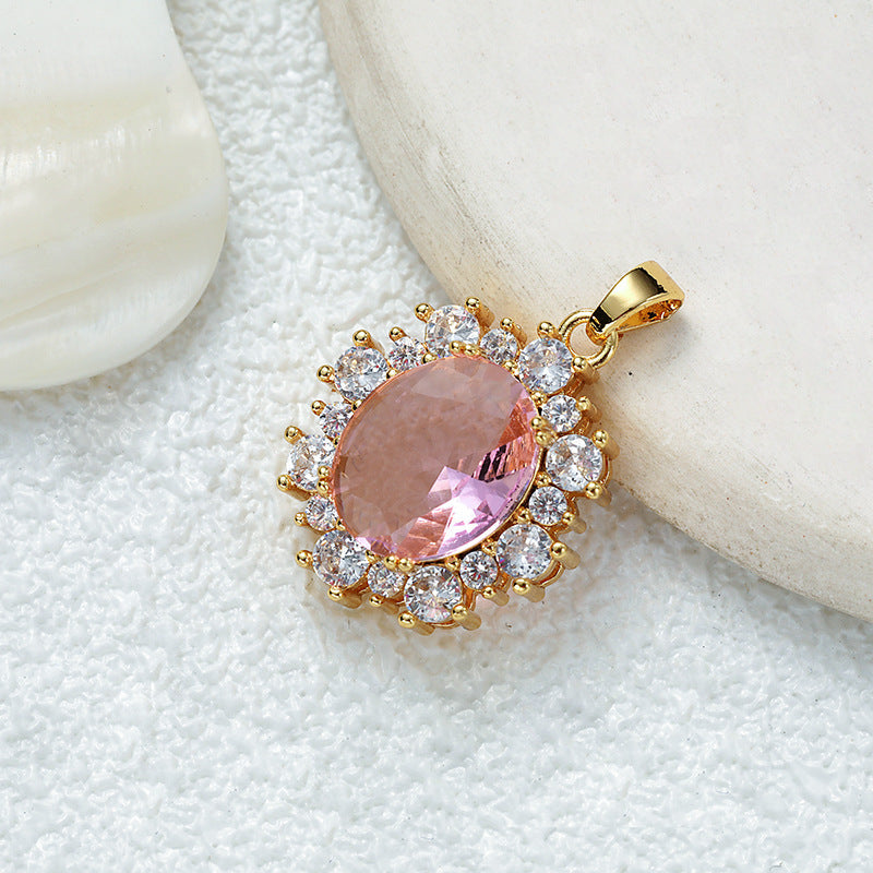 Emerald Ruby Pink Oval Zircon Halo