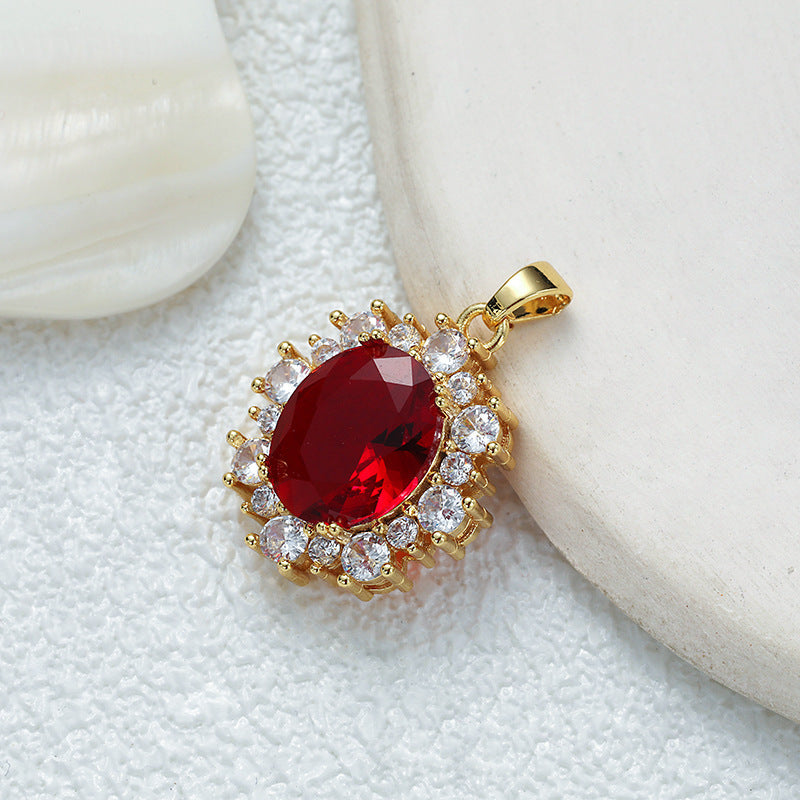 Emerald Ruby Pink Oval Zircon Halo