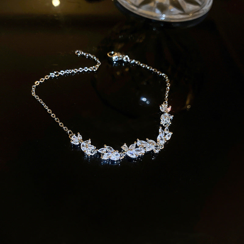 Zircon Leaf Silver Bracelet